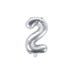 Folijas balons 35cm - cipars 2, sudraba, tikai gaisam Folijas balons 35cm - cipars 2, sudraba, tikai gaisam