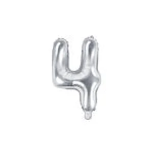 Folijas balons 35cm - cipars 4, sudraba, tikai gaisam Folijas balons 35cm - cipars 4, sudraba, tikai gaisam