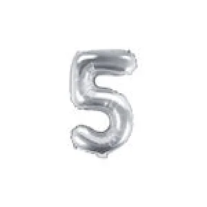 Folijas balons 35cm - cipars 5, sudraba, tikai gaisam Folijas balons 35cm - cipars 5, sudraba, tikai gaisam