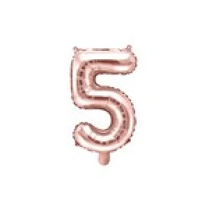 Folijas balons 35cm - cipars 5, zelta, rozā, tikai gaisam Folijas balons 35cm - cipars 5, zelta, rozā, tikai gaisam