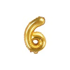 Folijas balons 35cm - cipars 6, zelta, tikai gaisam Folijas balons 35cm - cipars 6, zelta, tikai gaisam