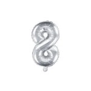 Folijas balons 35cm - cipars 8, sudraba, tikai gaisam Folijas balons 35cm - cipars 8, sudraba, tikai gaisam