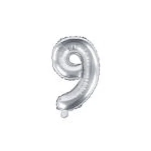 Folijas balons 35cm - cipars 9, sudraba, tikai gaisam Folijas balons 35cm - cipars 9, sudraba, tikai gaisam