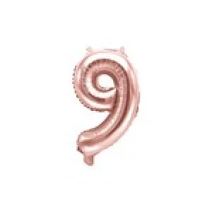 Folijas balons 35cm - cipars 9, zelta, rozā, tikai gaisam Folijas balons 35cm - cipars 9, zelta, rozā, tikai gaisam