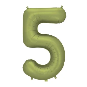 Folijas balons 86cm XL - cipars 5, zaļš, olīvu, satīna
