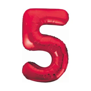 Folijas balons 86cm XL - cipars 5, sarkans, aveņu