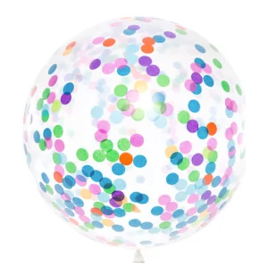 Baloni bezkrāsaini, caurspīdīgi ar konfeti 89cm, JUMBO