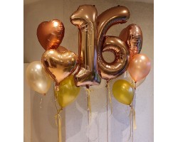 Cipari XL un 2 balonu pušķi ar folijas sirdīm
