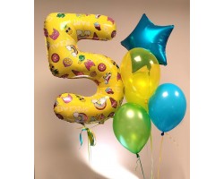 Cipars L un piecu balonu pušķis ar zvaigzni Cipars L un piecu balonu pušķis ar zvaigzni