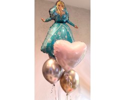 5 balonu pušķis ar Frozen Elzu un folijas sirdi