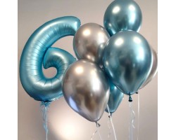 Cipars XL un sešu hroma balonu pušķis Cipars XL un sešu hroma balonu pušķis
