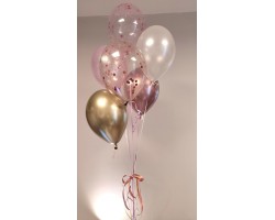 6 balonu pušķis ar hroma un konfeti baloniem 3