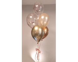 6 balonu pušķis ar hroma un konfeti baloniem