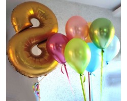 Cipars XXL un deviņu balonu pušķis, krāsains