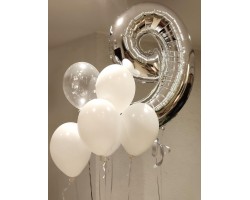 Cipars XXL un sešu balonu pušķis ar konfeti Cipars XXL un sešu balonu pušķis ar konfeti