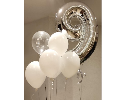Cipars XXL un sešu balonu pušķis ar konfeti