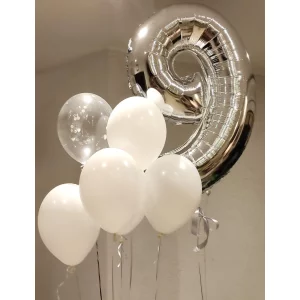 Cipars XXL un sešu balonu pušķis ar konfeti Cipars XXL un sešu balonu pušķis ar konfeti