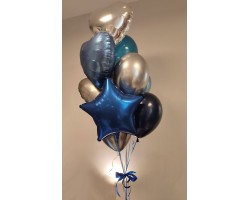 9 balonu pušķis ar zvaigznīti, sirsniņām un hroma baloniem 9 balonu pušķis ar zvaigznīti, sirsniņām un hroma baloniem