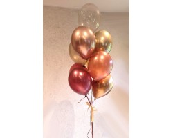 9 balonu pušķis ar 5 hroma, 3 pērļu un 1 kristāla balonu