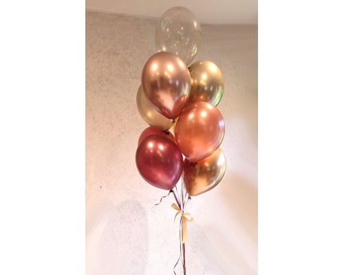9 balonu pušķis ar 5 hroma, 3 pērļu un 1 kristāla balonu