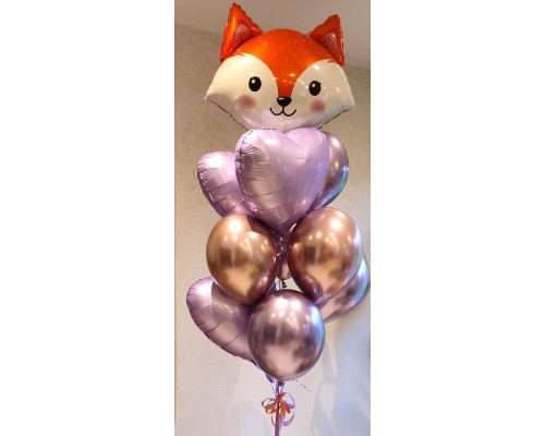 10 balonu pušķis ar hroma, folijas baloniem un Lapsēnu
