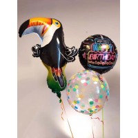Hēlija balonu pušķis Tukāns, Happy Birthday
