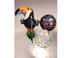 3 balonu pušķis - Tukāns, Happy Birthday 3 balonu pušķis - Tukāns, Happy Birthday