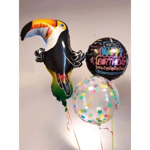 Букет из воздушных шаров с гелием, Тукан, Happy Birthday
