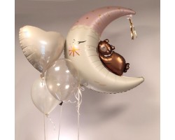 4 balonu pušķis - Mēness ar lācēnu