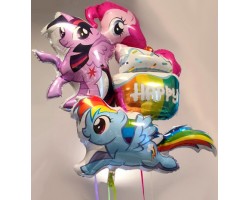 4 folijas balonu pušķis - Laimīgais Ponijs 4 folijas balonu pušķis - Laimīgais Ponijs