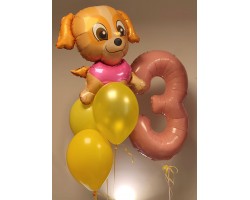 Cipars XL  un četru balonu pušķis ar Puppy Skye Cipars XL  un četru balonu pušķis ar Puppy Skye