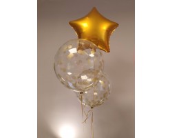 3 balonu pušķis - zvaigzne ar konfeti lodēm