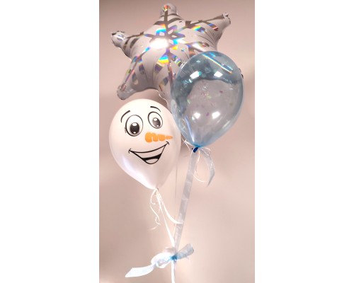 3 balonu pušķis - Sniegavīrs