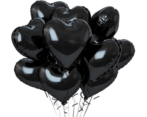 10 folijas balonu pušķis - Melnās sirdis