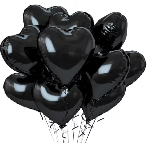10 folijas balonu pušķis - Melnās sirdis 10 folijas balonu pušķis - Melnās sirdis