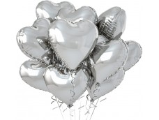 Hēlija balonu pušķis - Sudraba sirdis, 10 gab.