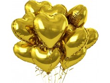 Hēlija balonu pušķis - Zelta sirdis, 10 gab.