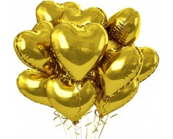 10 folijas balonu pušķis - Zelta sirdis