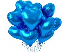 Hēlija balonu pušķis - Zilās sirdis, 10 gab.
