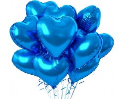 10 folijas balonu pušķis - Zilās sirdis, 10 gab.