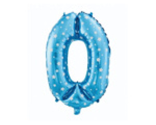 Folijas balons 64cm - cipars 0, zils ar zvaigznītēm, tikai gaisam