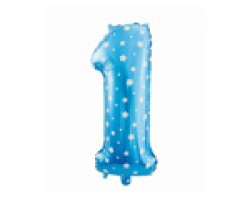 Folijas balons 64cm - cipars 1, zils ar zvaigznītēm, tikai gaisam