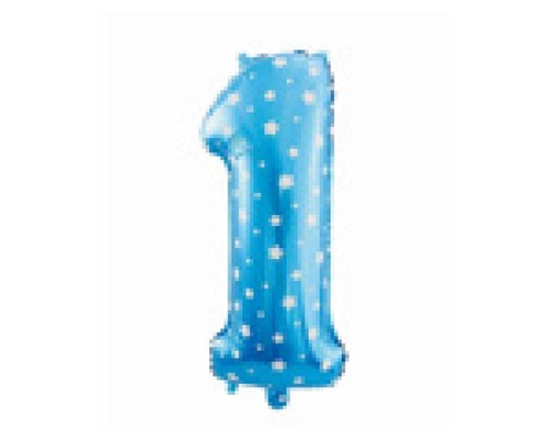 Folijas balons 64cm - cipars 1, zils ar zvaigznītēm, tikai gaisam