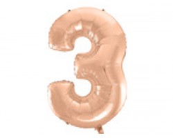 Folijas balons 96cm XXL - cipars 3, zelta, rozā Folijas balons 96cm XXL - cipars 3, zelta, rozā