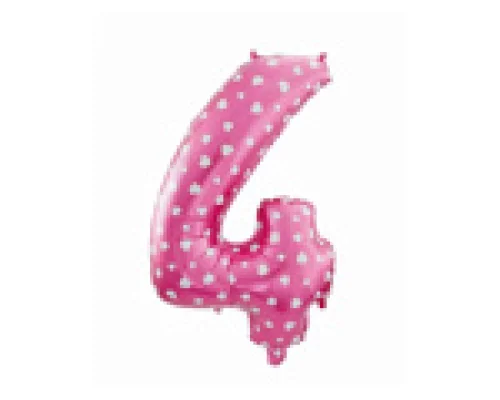 Folijas balons 64cm - cipars 4, rozā ar sirsniņām, tikai gaisam
