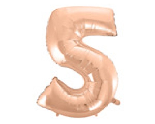Folijas balons 96cm XXL - cipars 5, zelta, rozā