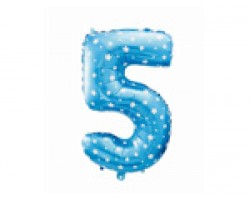 Folijas balons 64cm - cipars 5, zils ar zvaigznītēm, tikai gaisam