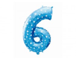 Folijas balons 64cm - cipars 6, zils ar zvaigznītēm, tikai gaisam