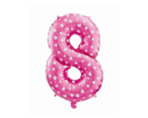 Folijas balons 64cm - cipars 8, rozā ar sirsniņām, tikai gaisam