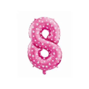 Folijas balons 64cm - cipars 8, rozā ar sirsniņām, tikai gaisam